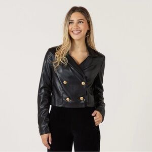 Cropped Faux Leather Jacket with v-neck- Bloom Girl- Brand New with Tags